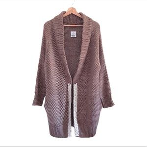 NWT POL Lace Trim Open Front Longline Cardigan Knit Sweater Dusty Mauve Small